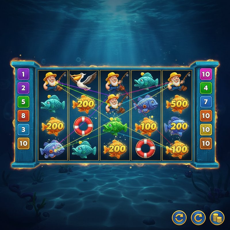 Fishin Frenzy free spins round with fisherman wild collecting fish prize values on screen